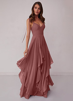 Barbie ♥ Azazie Brautjungfernkleider A-Linie Schleifen Chiffon Kleid Wüstenrose image1
