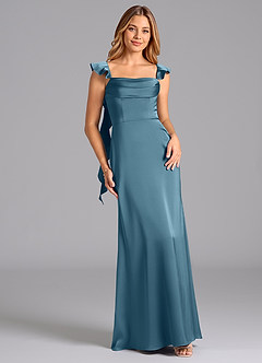 Azazie Adi Robes de demoiselle d'honneur Robe Trapèze en Satin extensible Plissée Bermude image1
