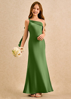 Azazie Almond Girls Formal Sukienki dla dziewczynek sypiących kwiaty Osłona Jedno ramię Satyna elastyczna Długość podłogi Sukienka image2