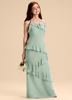 Azazie Evara Junior Agave A-Line Chiffon Dress image6