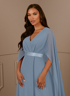 Azazie Isa Mother of the Bride Dresses Dusty Blue A-Line V-Neck Pleated Chiffon Dress image5