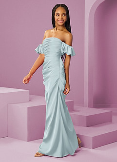 Barbie ♥ Azazie Jurken voor bruidsmeisjes Converteerbaar Jurk van Stretch Satijn met Kolom Off the Shoulder De Nevel image4