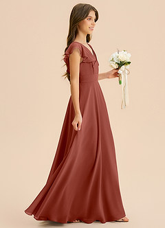 Azazie Anysa Junior Robe Trapèze en Mousseline de soie Rayé Auburn image4