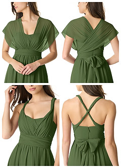 Azazie Olani Robes de demoiselle d'honneur Robe Trapèze Convertible en Mousseline de soie Épaule décolletée Olive image6