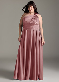 Azazie Charlize Bridesmaid Dresses Dusty Rose A-Line One Shoulder Stretch Satin Dress image13