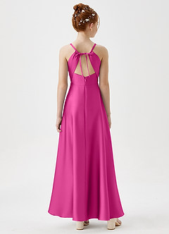 Azazie Avelina Junior Abito A-Line in Raso Elasticizzato Plissettato Fucsia image5