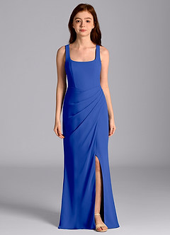 Azazie Mero Junior Abito Sirena in Chiffon Plissettato Blu Reale image4