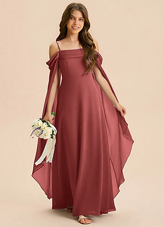 Azazie Moana Junior Abito A-Line in Chiffon Plissettato Terracotta image3