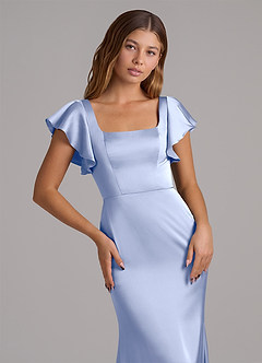 Azazie Elkie 신부 들러리 드레스 인어 스퀘어 네크라인 스트레치 새틴 바닥 길이 드레스 image6