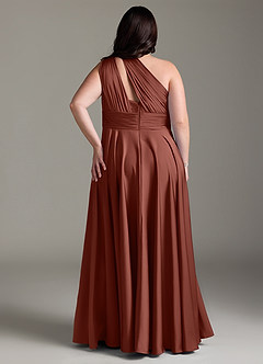 Azazie Charlize Bridesmaid Dresses Auburn A-Line One Shoulder Stretch Satin Dress image10