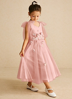 Azazie Minia Flower Girl Dresses Rosette A-Line Bow Matte Satin Dress image3