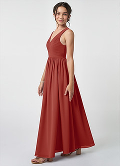 Azazie Keyla Junior A-Linie Plissee Chiffon Kleid Terrakotta image3