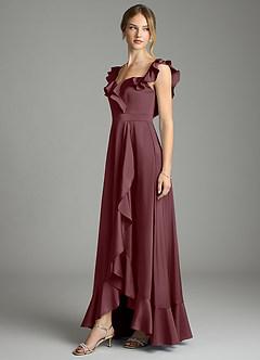 Azazie Lyra Bridesmaid Dresses Sangria A-Line Off the Shoulder Stretch Satin Convertible Dress image4