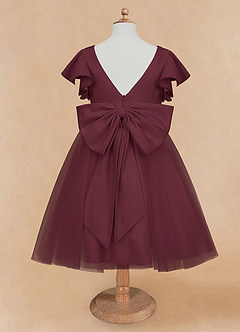 Azazie Kaeya Robe Demoiselle D'honneur Fillette Robe Trapèze en Tulle Arc Cabernet image6