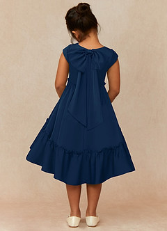 Azazie Lee Flower Girl Dresses Dark Navy A-Line Bow Stretch Satin Dress image5