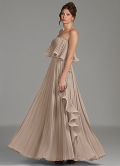 Azazie Alexia Robes de demoiselle d'honneur Robe Trapèze en Mousseline de soie Drapé Taupe image5