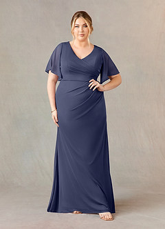 Azazie Selah Mother of the Bride Dresses Stormy A-Line V-Neck ruched Mesh Dress image6
