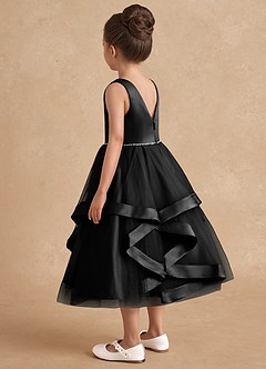 Azazie Posy Flower Girl Dresses Black A-Line Beaded Tulle Dress image2
