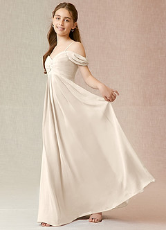 Azazie Kaitlynn Junior White Alabaster A-Line Off the Shoulder Chiffon Dress image3