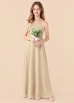 Azazie Arabella Junior Champagne A-Line Ruched Chiffon Dress image5