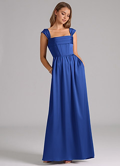Azazie Hattie Bridesmaid Dresses Royal Blue A-Line Corset Stretch Satin Dress image3