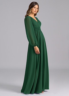 Azazie Palerma Bridesmaid Dresses Dark Green A-Line Long Sleeve Chiffon Dress image3