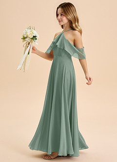 Azazie Tessabelle Junior Silver Sage A-Line Off the Shoulder Chiffon Dress image3