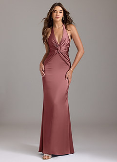 Azazie Valerie Robes de demoiselle d'honneur Robe Sirène en Satin extensible Plissée Améthyste image1