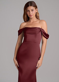 Azazie Miley 신부 들러리 드레스 인어 오프 더 숄더 스트레치 새틴 바닥 길이 드레스 image2