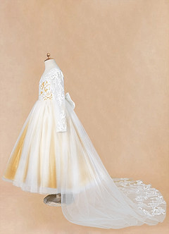 Azazie Elodie Robe Demoiselle D'honneur Fillette Robe Princesse en Dentelle Ivoire Caramel Au Beurre image14