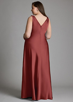 Azazie Nerine Bridesmaid Dresses Terracotta A-Line Pleated Stretch Satin Dress image8