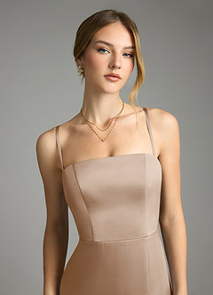 Azazie Wren Bridesmaid Dresses Taupe A-Line Strapless Stretch Satin Convertible Dress image2