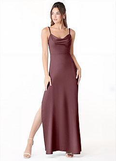 Azazie Alaija Bridesmaid Dresses Sangria Mermaid Side Slit Stretch Satin Dress image2
