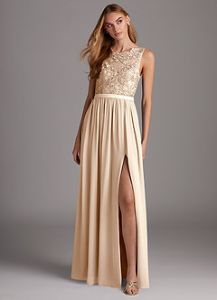 Azazie Elly Bridesmaid Dresses White Alabaster A-Line Lace Scoop Neck Chiffon Dress image3