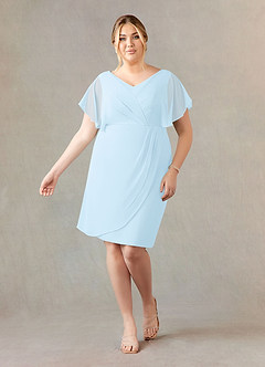 Azazie Julia Mère de la mariée Robes Robe Fourreau en Mousseline de soie Col V plissé Bleu Ciel image9
