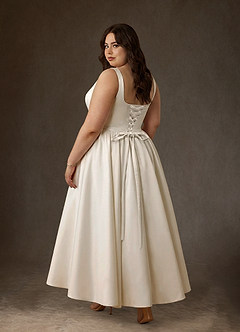 Azazie Verina Robes de mariée Robe Trapèze en Satin Avec poches Champagne image2