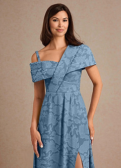 Azazie Milton Kleider für die Brautmutter A-Linie Plissee Blumen-Burnout Kleid Stahlblau image7