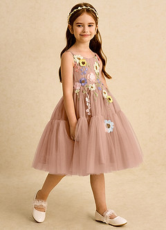 Azazie Osea Sukienki dla dziewczynek sypiących kwiaty Suknia balowa Pofałdowany Tiul Długość do kolan Sukienka image5
