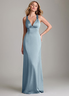 Azazie Cemion Robes de demoiselle d'honneur Robe Trapèze en Satin extensible Bleu Poussiéreux image1