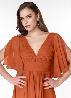 Azazie Temeka Robes de demoiselle d'honneur Robe Trapèze en Mousseline de soie Rayé Orange Brûlée image6