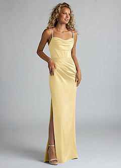 Azazie Mai Bridesmaid Dresses Butter Sheath Pleated Stretch Satin Dress image3