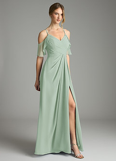 Azazie Dakota Bridesmaid Dresses Agave A-Line V-Neck Pleated Chiffon Dress image5