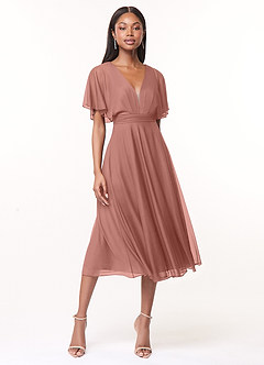 Azazie Tinsley Bridesmaid Dresses Cedar Rose A-Line Pleated Mesh Dress image1