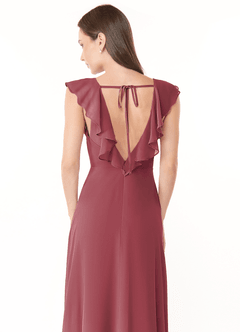 Azazie Yoko Vestidos de damas de honor Vestido de Merlot de Gasa de Corte en A con Volante image6