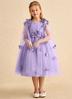 Azazie Staria Flower Girl Dresses Lilac Ball-Gown Ruched Tulle Dress image3