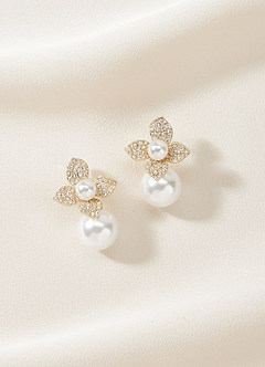 Crystal Flower and Pearl Drop Earrings