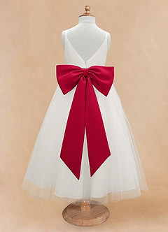 Azazie Lea Blumenmädchenkleider A-Linie Spaghetti Riemen Tüll Kleid Scharlachrot image7