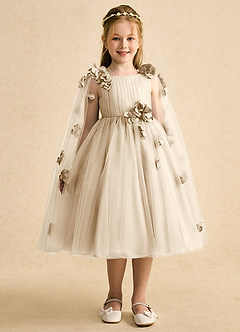 Azazie Staria Robe Demoiselle D'honneur Fillette Robe Princesse en Tulle Rayé Champagne image6