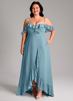 Azazie Lyra Brautjungfernkleider Wandelbar A-Linie Cabrio Chiffon Kleid Stimmungsvolles Blau image16