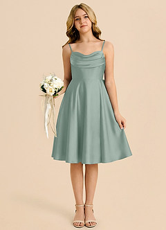 Azazie Bear Junior Silver Sage A-Line Sweetheart Neckline Stretch Satin Dress image6
